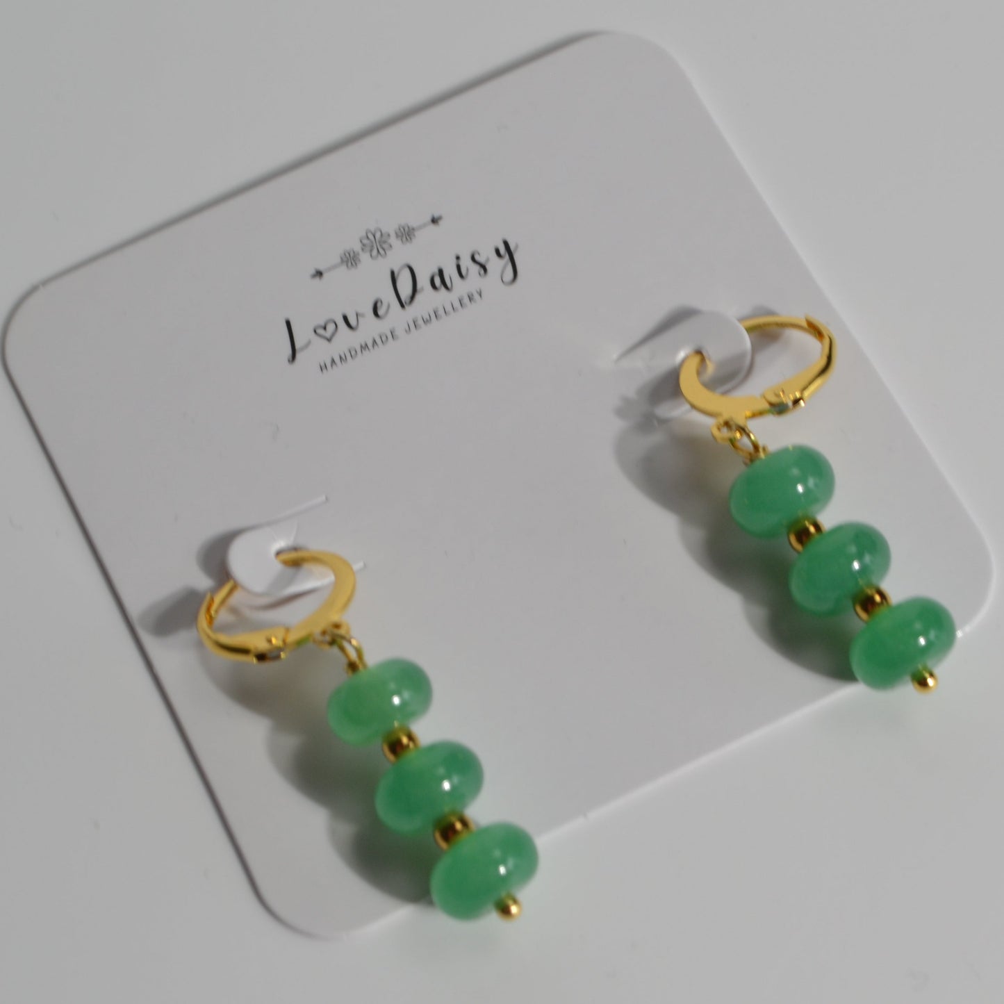 Natural Gemstone Jade Drop Hoop Earrings