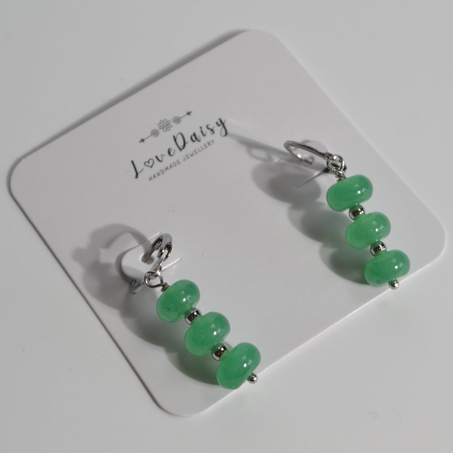 Natural Gemstone Jade Drop Hoop Earrings