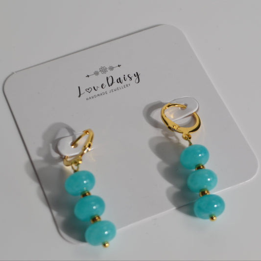 Natural Gemstone Jade Drop Hoop Earrings