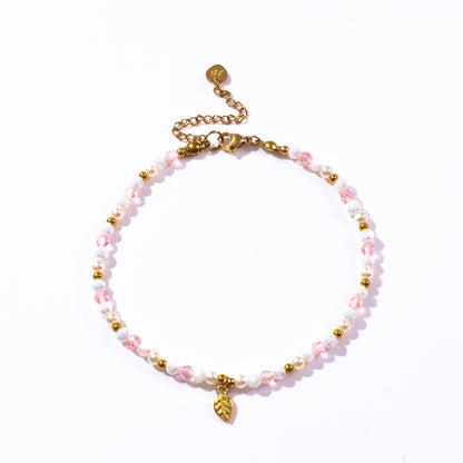 Leaf Charm Beaded Anklet