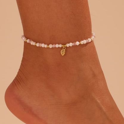 Leaf Charm Beaded Anklet